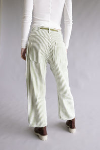 Aaron & Amber Stripe Barrel Jeans for Women in White and Olive