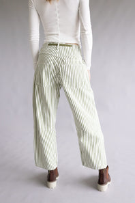 Aaron & Amber Stripe Barrel Jeans for Women in White and Olive