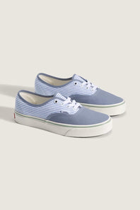Vans Authentic Sneakers for Women in Stripes/Glacial Slate; Pair of blue striped sneakers on a light gray background