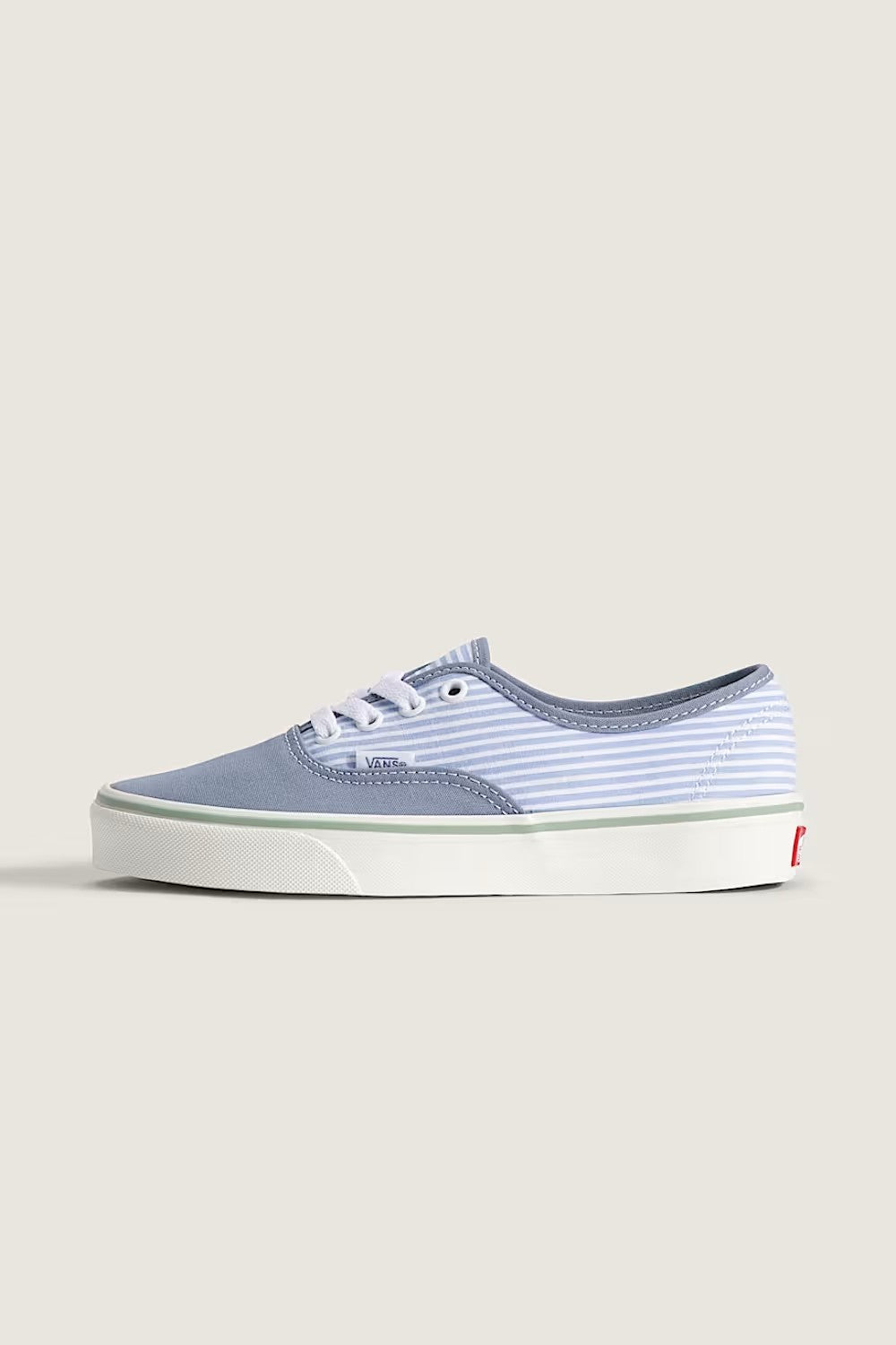 Vans Authentic Sneakers for Women in Stripes/Glacial Slate; Pair of blue striped sneakers on a light gray background