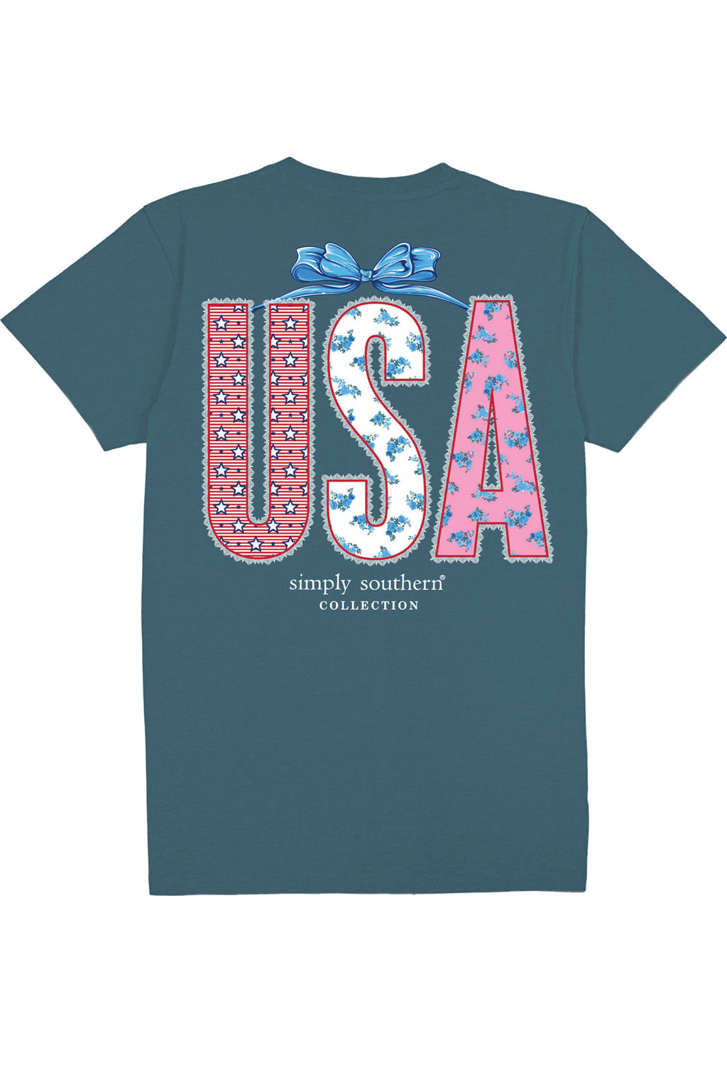 Womens Simply Southern Plus Size Shirts USA Lace T-Shirt for Women in Comet Blue