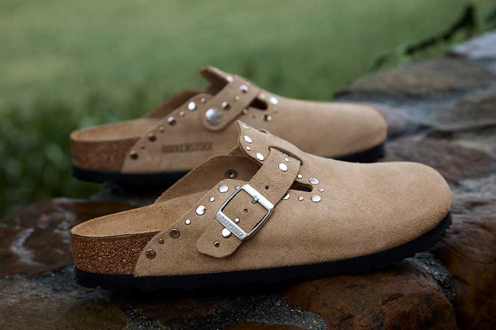 Birkenstock Boston Rivet Border Suede Leather Clogs for Women in