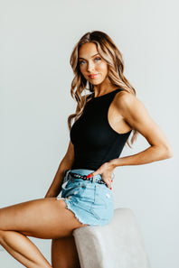 Seamless Double Layer Knit Tank Top for Women in Black