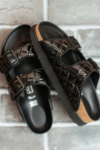 Papillo by Birkenstock Arizona Platform Padded Nylon Sandals for Women in Black