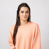 Blu Pepper Crewneck Ribbed Knit Shirt for Women in Peach 