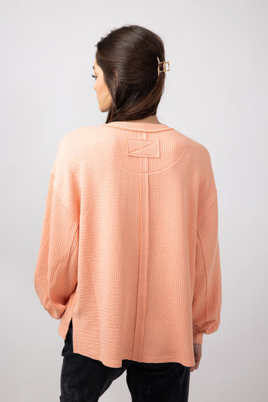 Blu Pepper Crewneck Ribbed Knit Shirt for Women in Peach 