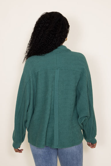 Bucketlist French Terry Fleece Button Up Sweater for Women in Hunter Green