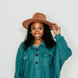 Bucketlist French Terry Fleece Button Up Sweater for Women in Hunter Green