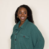 Bucketlist French Terry Fleece Button Up Sweater for Women in Hunter Green