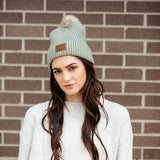 C.C Beanie Crosshatched Pom Beanie for Women in Green