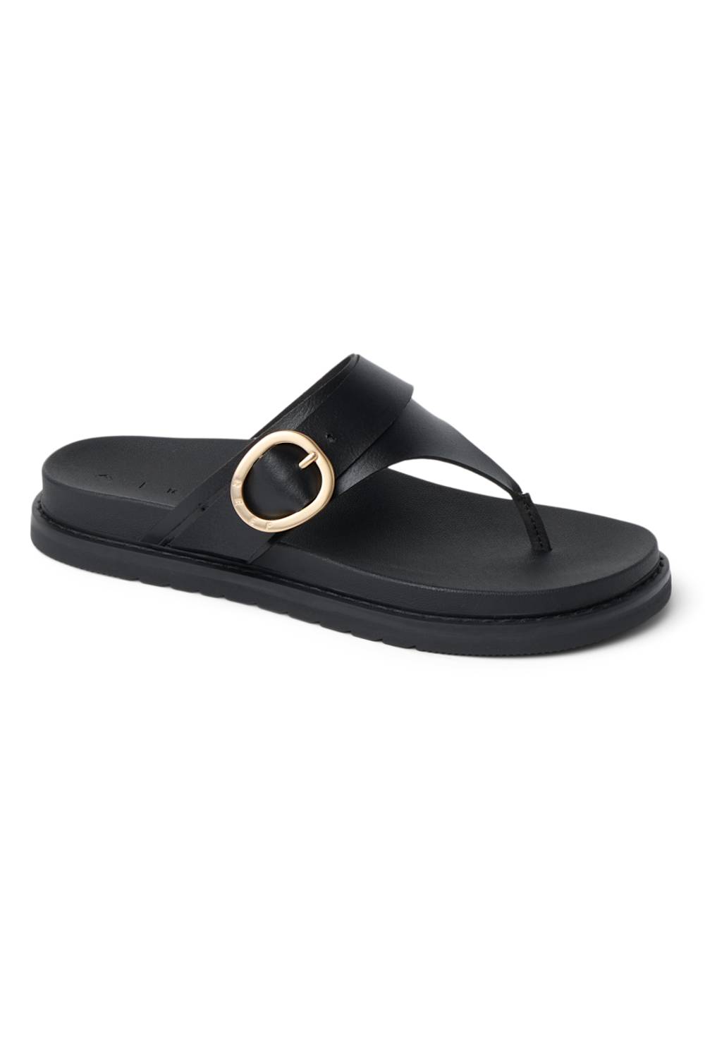 Black platform sandal on a white background
