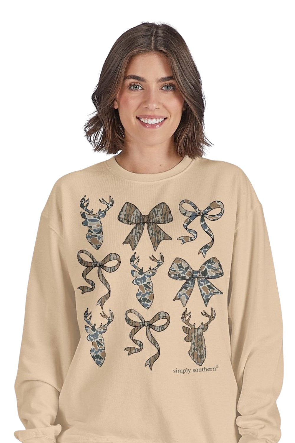 CREW-DEERCAMO-SAND-Camo-bow-sweatshirt-simply-southern