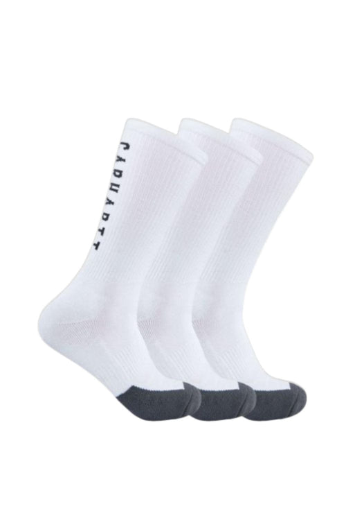 Carhartt Force Midweight Logo 3 Pack Crew Socks for Men in White