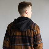 Carhartt Rugged Flex Flannel Fleece Lined Hooded Shirt Jacket for Men in Black/Brown 