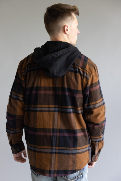 Carhartt Rugged Flex Flannel Fleece Lined Hooded Shirt Jacket for Men in Black/Brown 