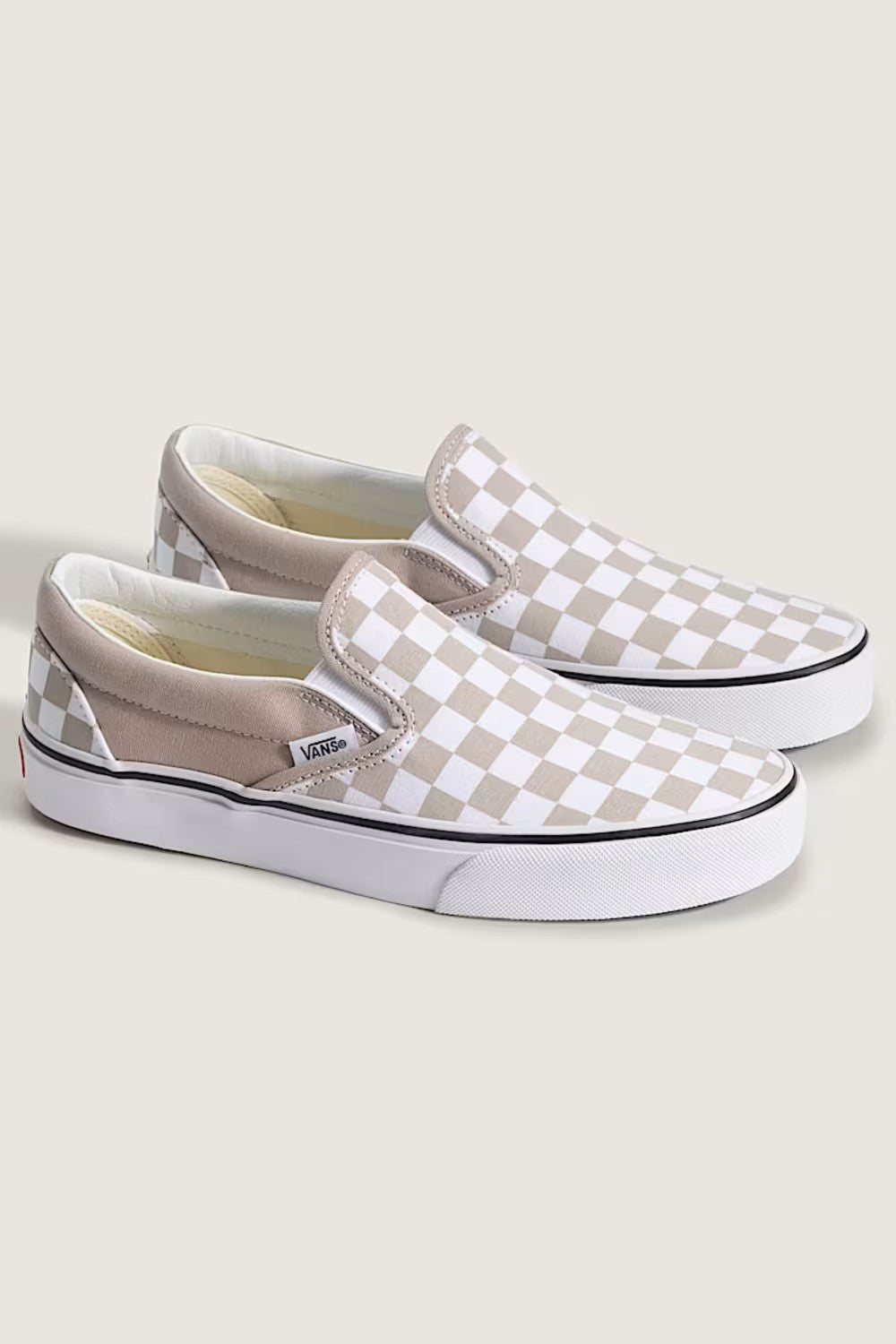 Vans Classic Slip-On Checkboard Shoes for Women in Mushroom