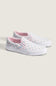 Vans Classic Slip-On Checkboard Shoes for Women in Pastel Pink/Dawn Mist; Pair of slip-on shoes with pink and blue checkered pattern on a light gray background