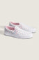 Vans Classic Slip-On Checkboard Shoes for Women in Pastel Pink/Dawn Mist; Pair of slip-on shoes with pink and blue checkered pattern on a light gray background