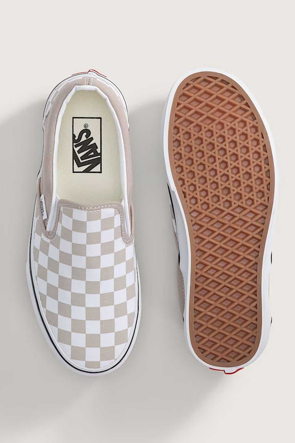 Vans Classic Slip-On Checkboard Shoes for Women in Mushroom
