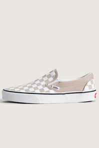 Vans Classic Slip-On Checkboard Shoes for Women in Mushroom