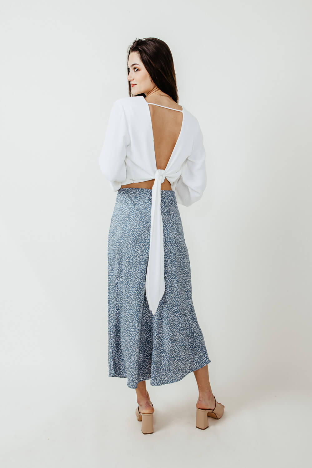 Ditsy Floral Midi Skirt for Women in Blue | 71120-SKYBLUE