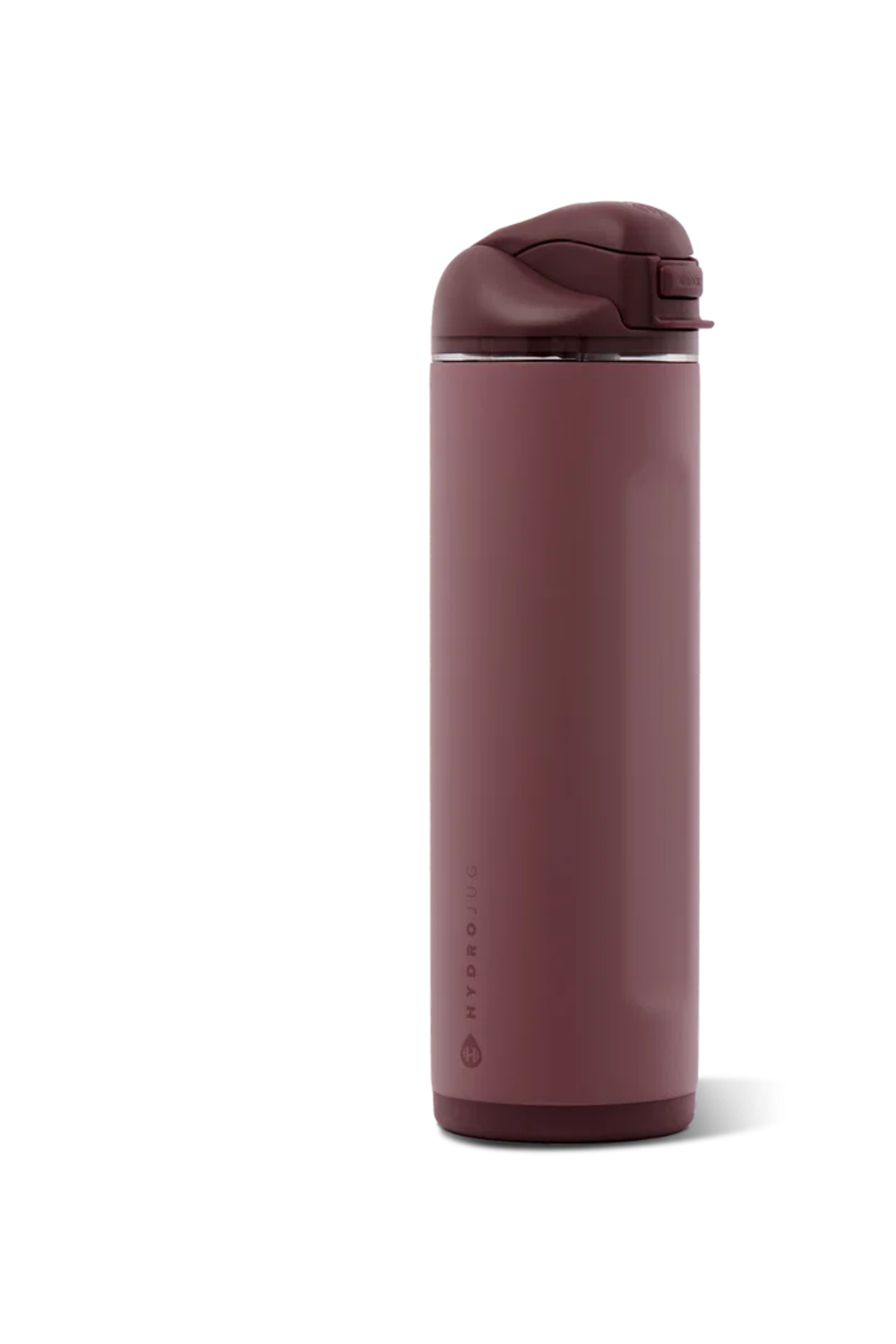 A matte maroon insulated water bottle with a matching flip-top lid, shown on a clean white background.