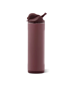 A tall, matte dark reddish-brown insulated water bottle with a matching flip-top lid, shown on a clean white background.
