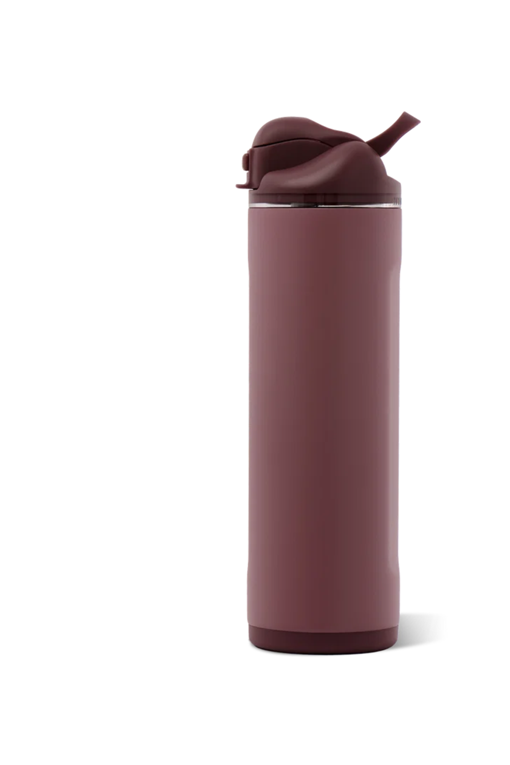 A tall, matte dark maroon insulated water bottle with a matching flip-top lid, shown on a clean white background.