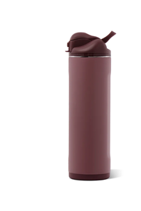 A tall, matte dark maroon insulated water bottle with a matching flip-top lid, shown on a clean white background.