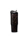 A tall travel tumbler with a black and brown tortoiseshell pattern, featuring a black lid with a straw, set against a plain white background.