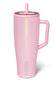 40oz Brumate tumbler in a pastel, sparkly pink with handle 