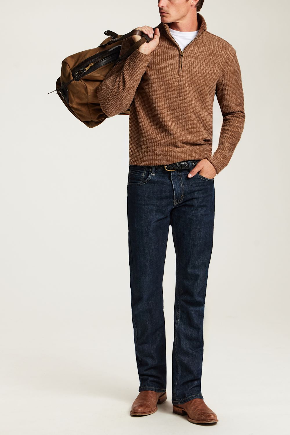 Weatherproof Vintage Terry Grid Quarter Zip for Men in Spanish Brown | F2631965GK-SPANISHBROWN