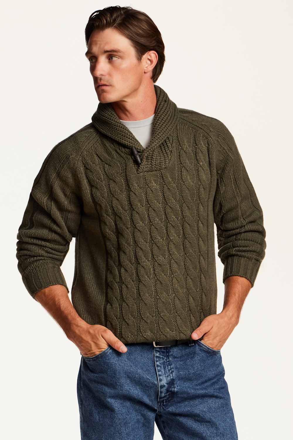 Weatherproof Vintage Fisherman Toggle Neck Sweater for Men in Kambaba Olive | F2640942GK-KAMBABAOLIVE