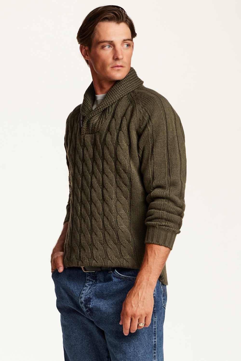 Weatherproof Vintage Fisherman Toggle Neck Sweater for Men in Kambaba Olive | F2640942GK-KAMBABAOLIVE