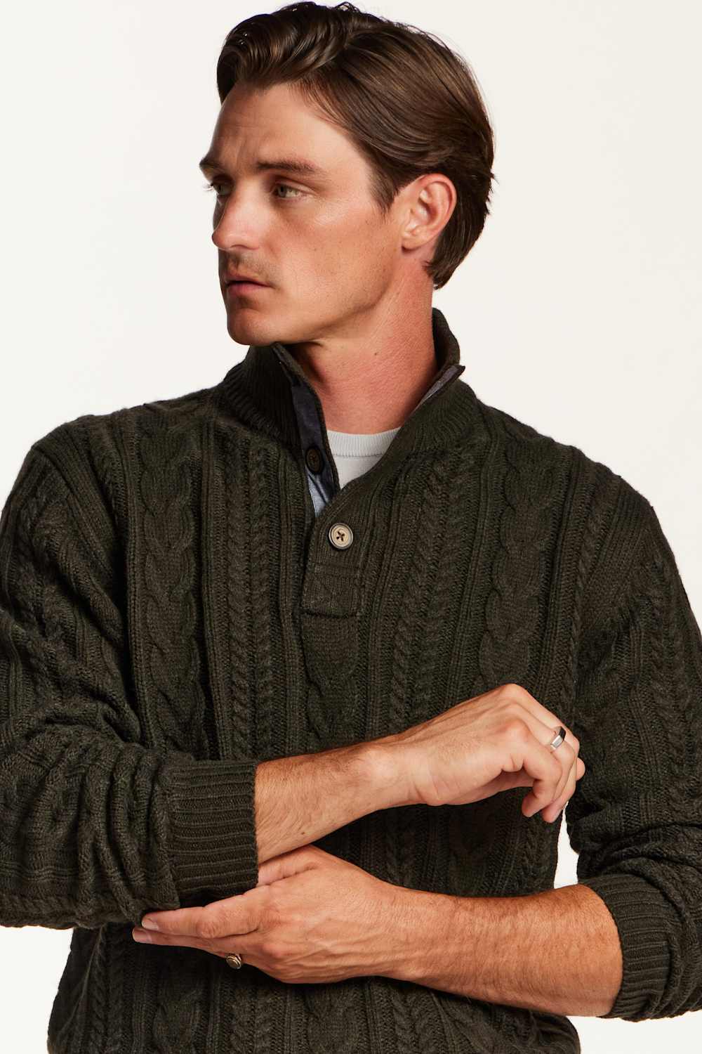 green sweater man wearing 