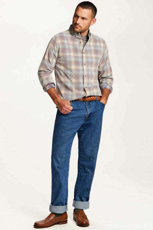 men wearing Button Down Shirt in Brick Grey