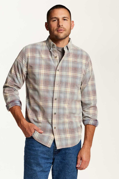 men wearing Button Down Shirt in Brick Grey