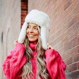 Faux Fur Trapper Hat for Women in Ivory