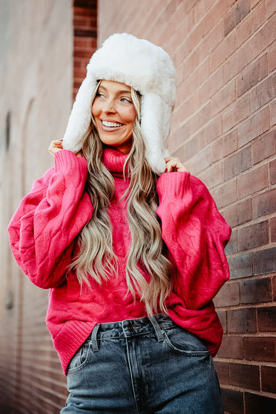 Faux Fur Trapper Hat for Women in Ivory