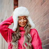 Faux Fur Trapper Hat for Women in Ivory