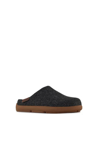 A single dark gray felt clog-style slipper with a brown rubber sole, shown from a side profile against a plain white background.