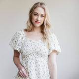 Floral Sweetheart Puff Sleeve Dress for Women in Ivory