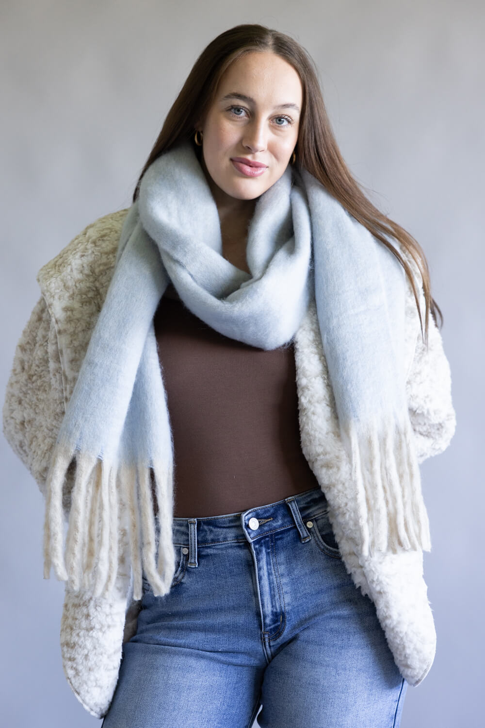  Free People Winter Chill Blanket Scarf for Women in Blue
