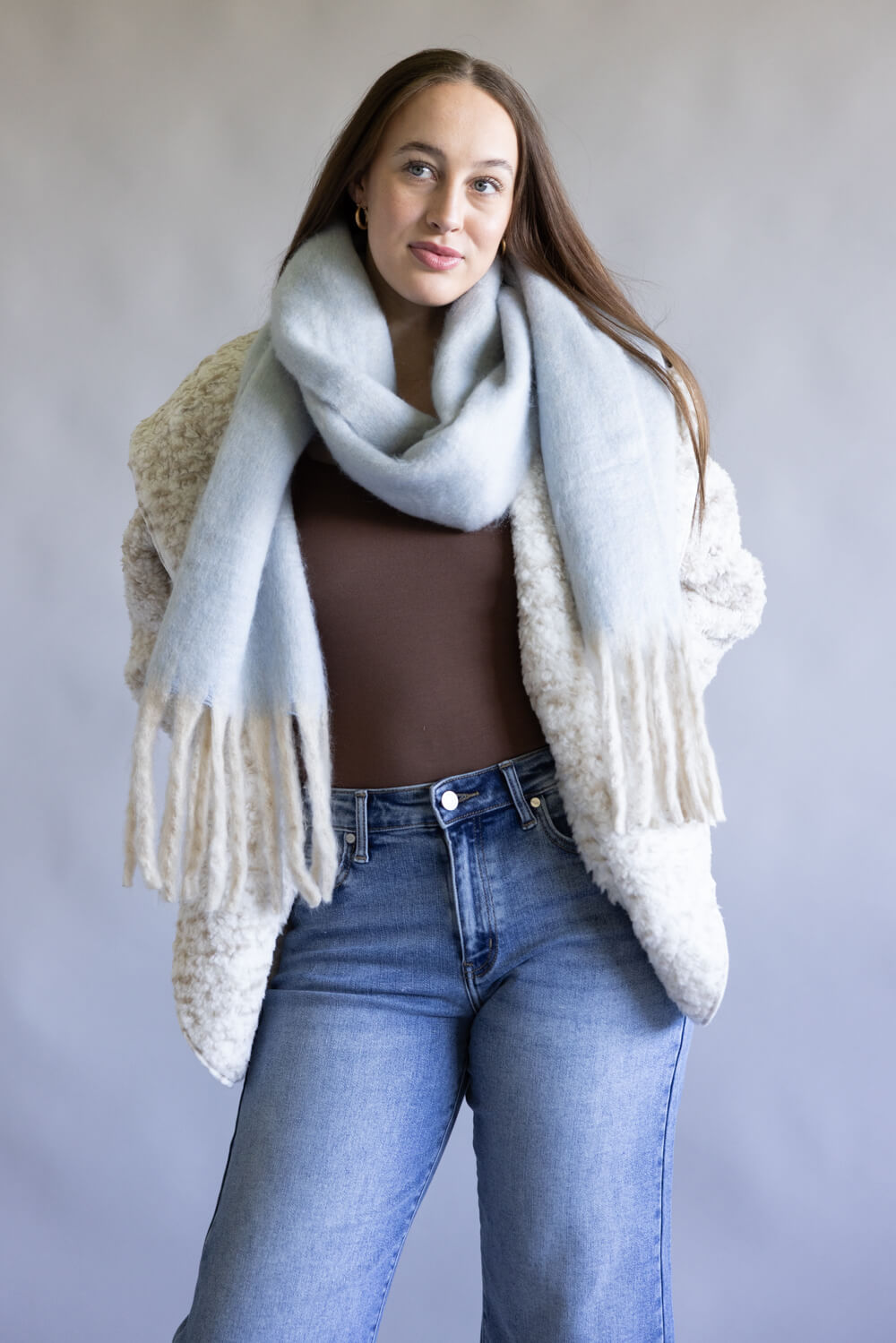  Free People Winter Chill Blanket Scarf for Women in Blue