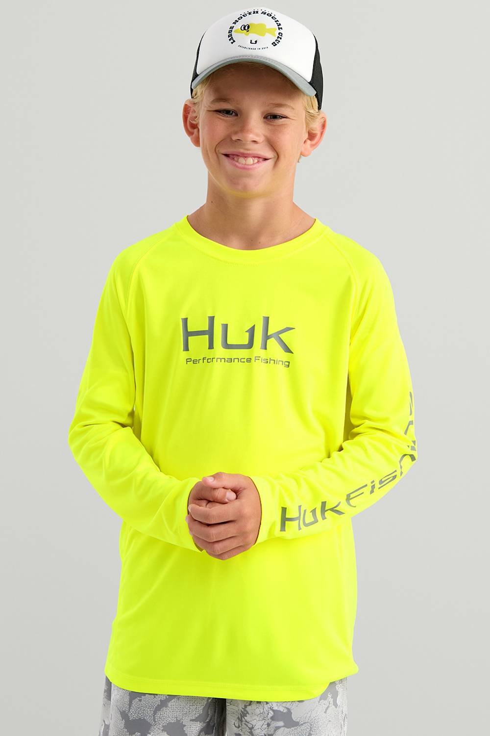 Huk Fishing Youth Pursuit Performance Crew T-Shirt for Boys in Yellow