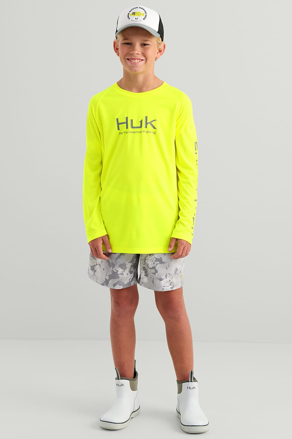 Huk Fishing Youth Pursuit Performance Crew T-Shirt for Boys in Yellow