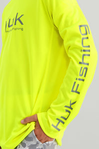 Huk Fishing Youth Pursuit Performance Crew T-Shirt for Boys in Yellow