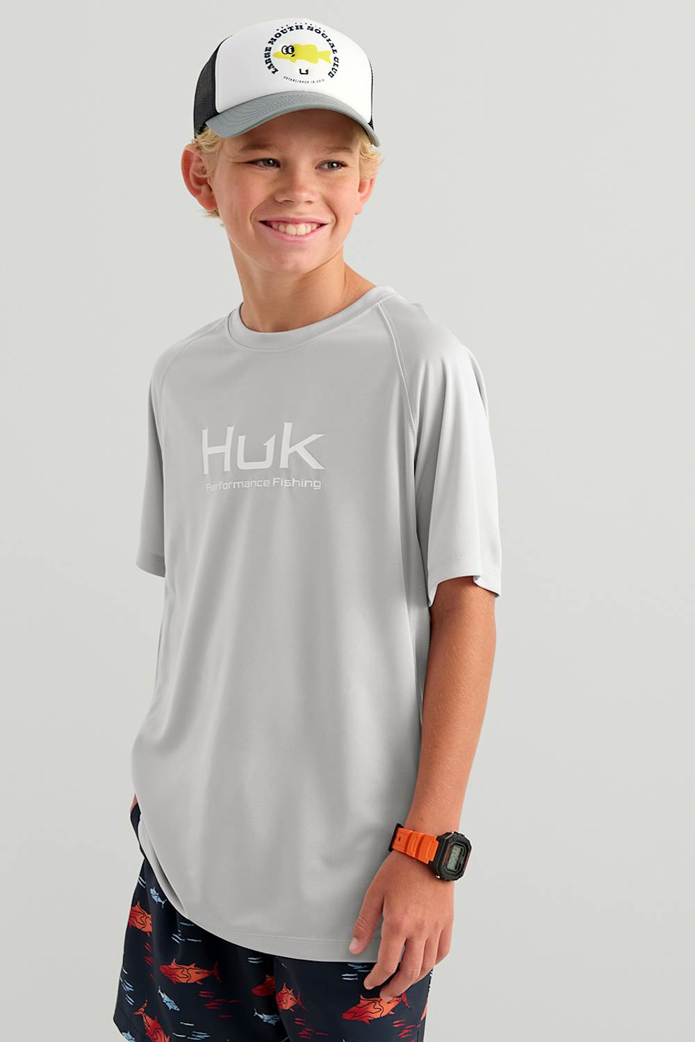 Huk Fishing Pursuit T-Shirt for Kids in Grey