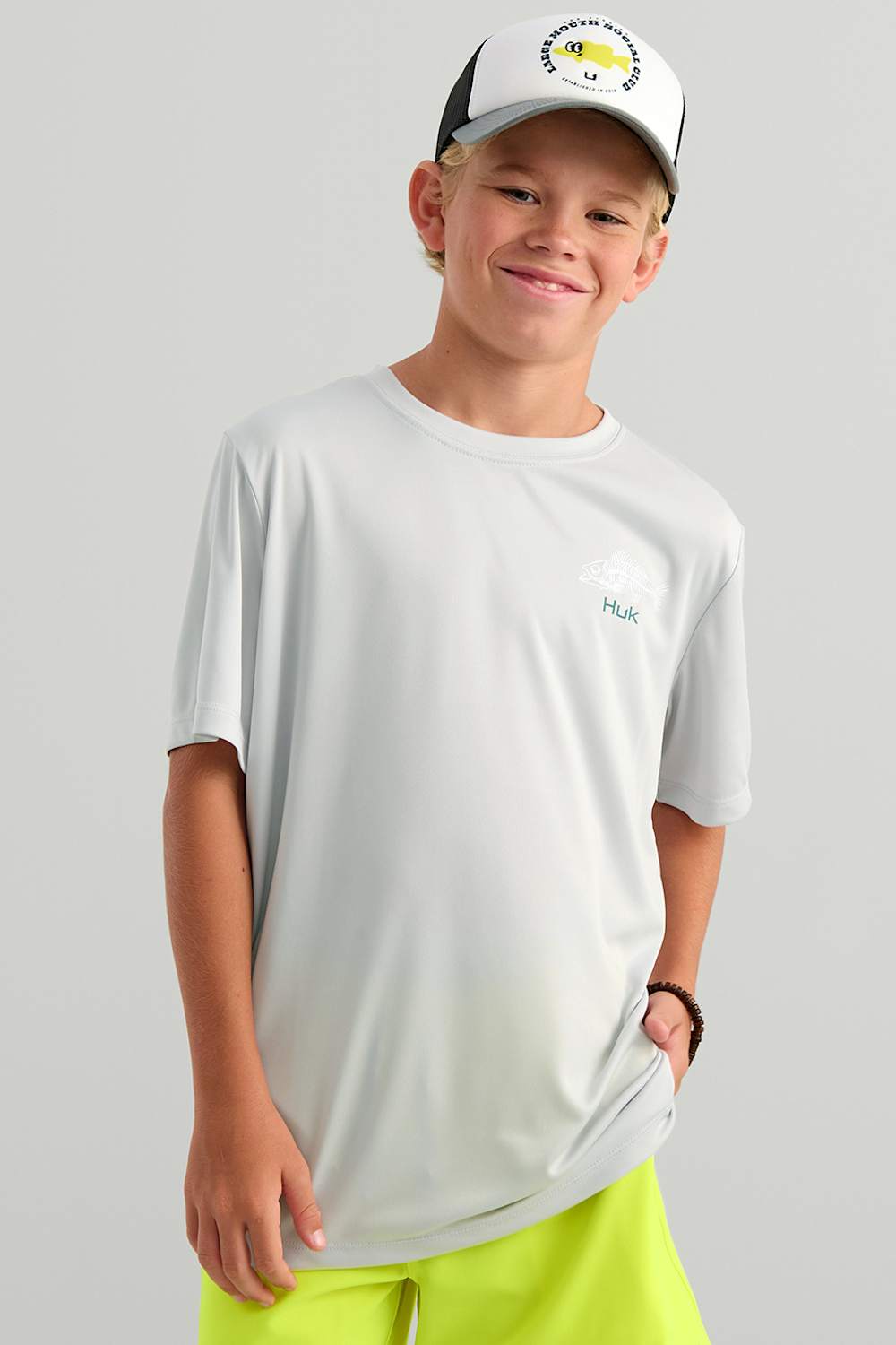 Huk Fishing Youth Pursuit Performance T-Shirt for Boys in Seagull Grey