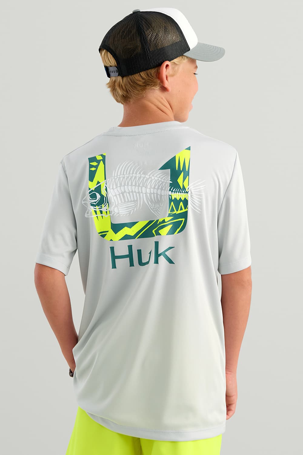 Huk Fishing Youth Pursuit Performance T-Shirt for Boys in Seagull Grey